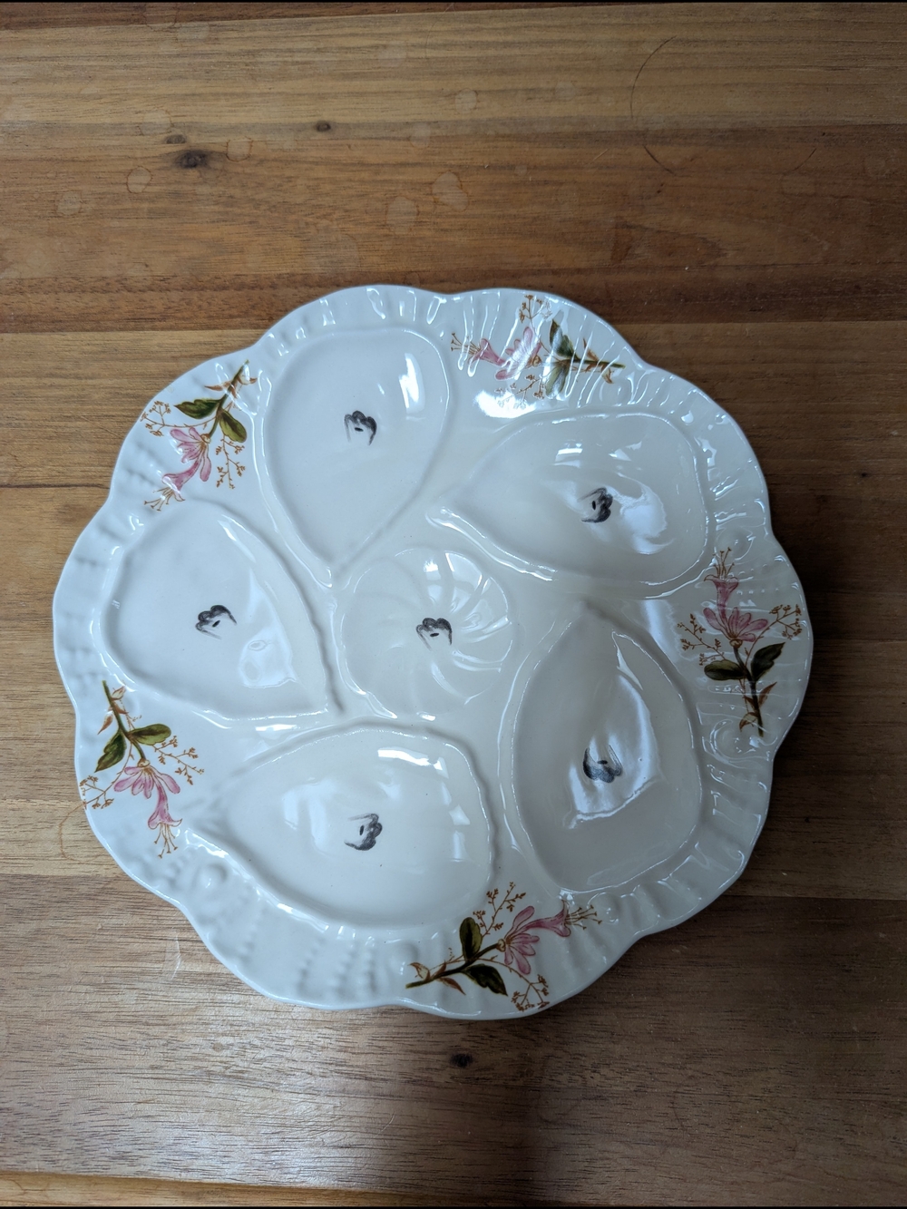 Porcelain Floral Oyster Platter - White with Pink Floral Accents